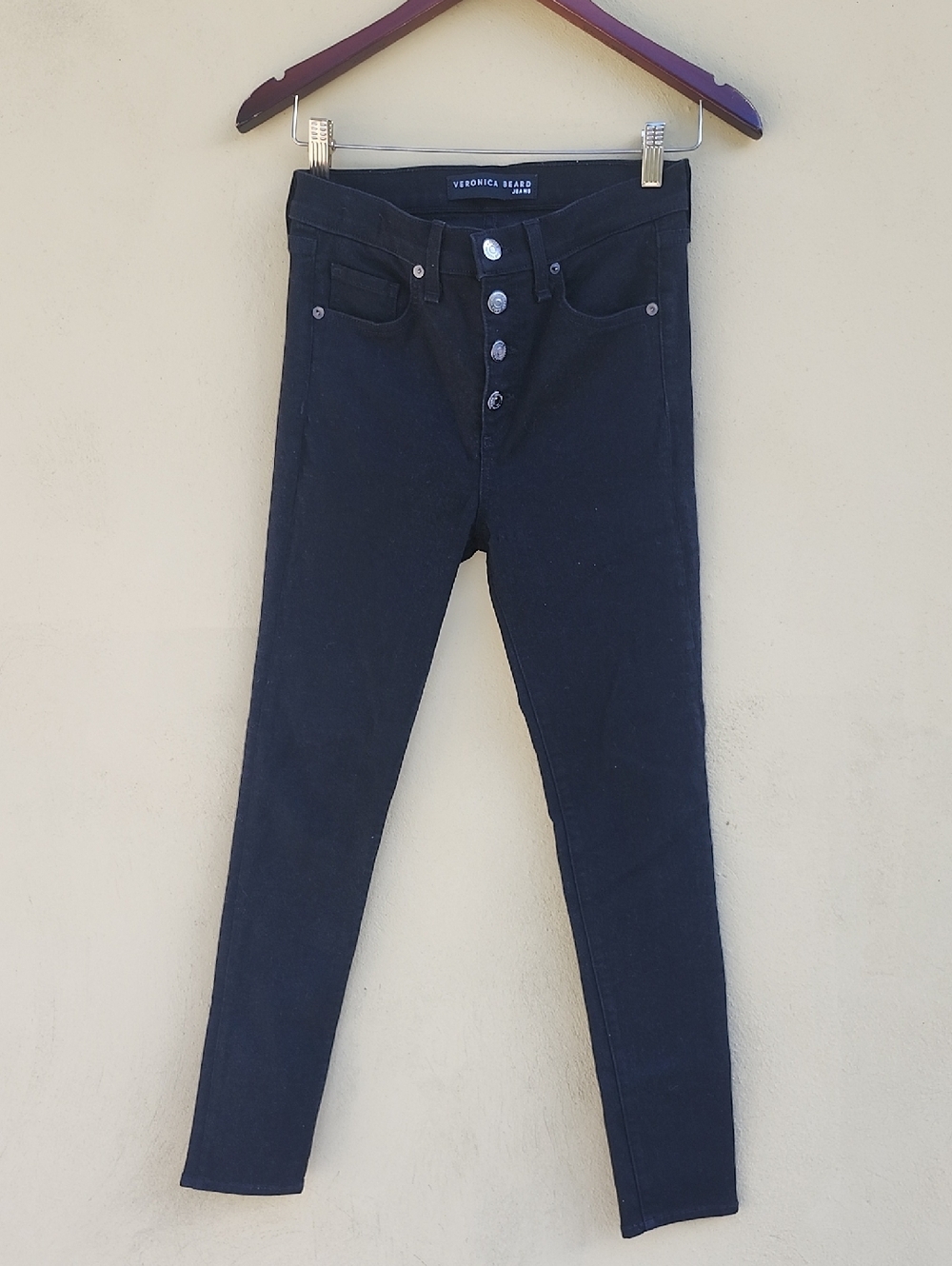 Veronica Beard Black Button-Front Skinny Jeans